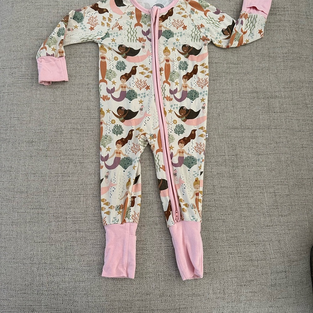 Emerson and Friends-Mermaid Print Kids One Piece Pajama - Pink Accents